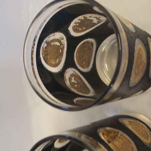 2 Vintage Libbey Mid Century Black & Gold Coin High Ball Glasses - Picture 9 of 9